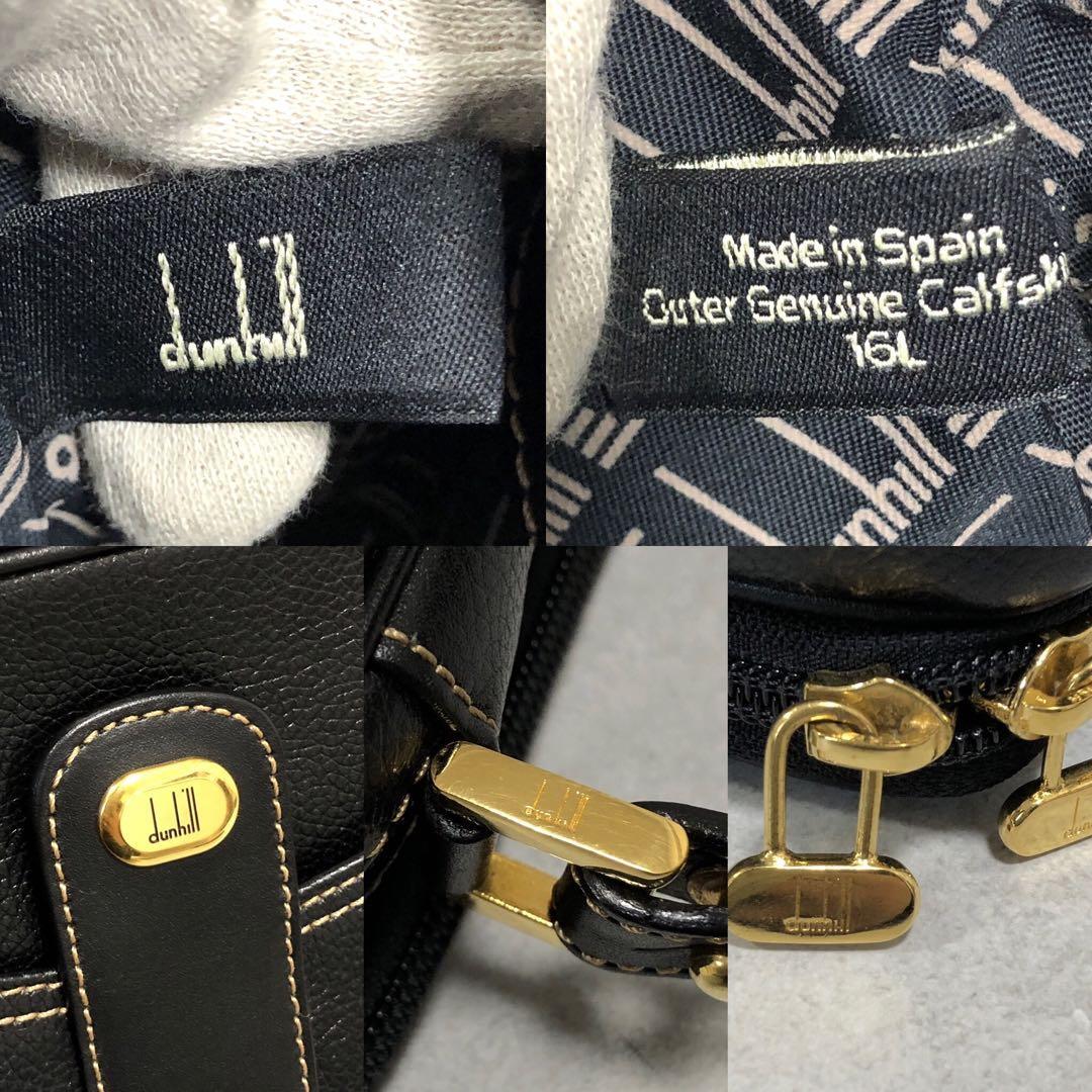 1 jpy [ unused ]dunhill Dunhill clutch bag second bag business auger nai The - leather original leather black Gold metal fittings box storage bag men's 