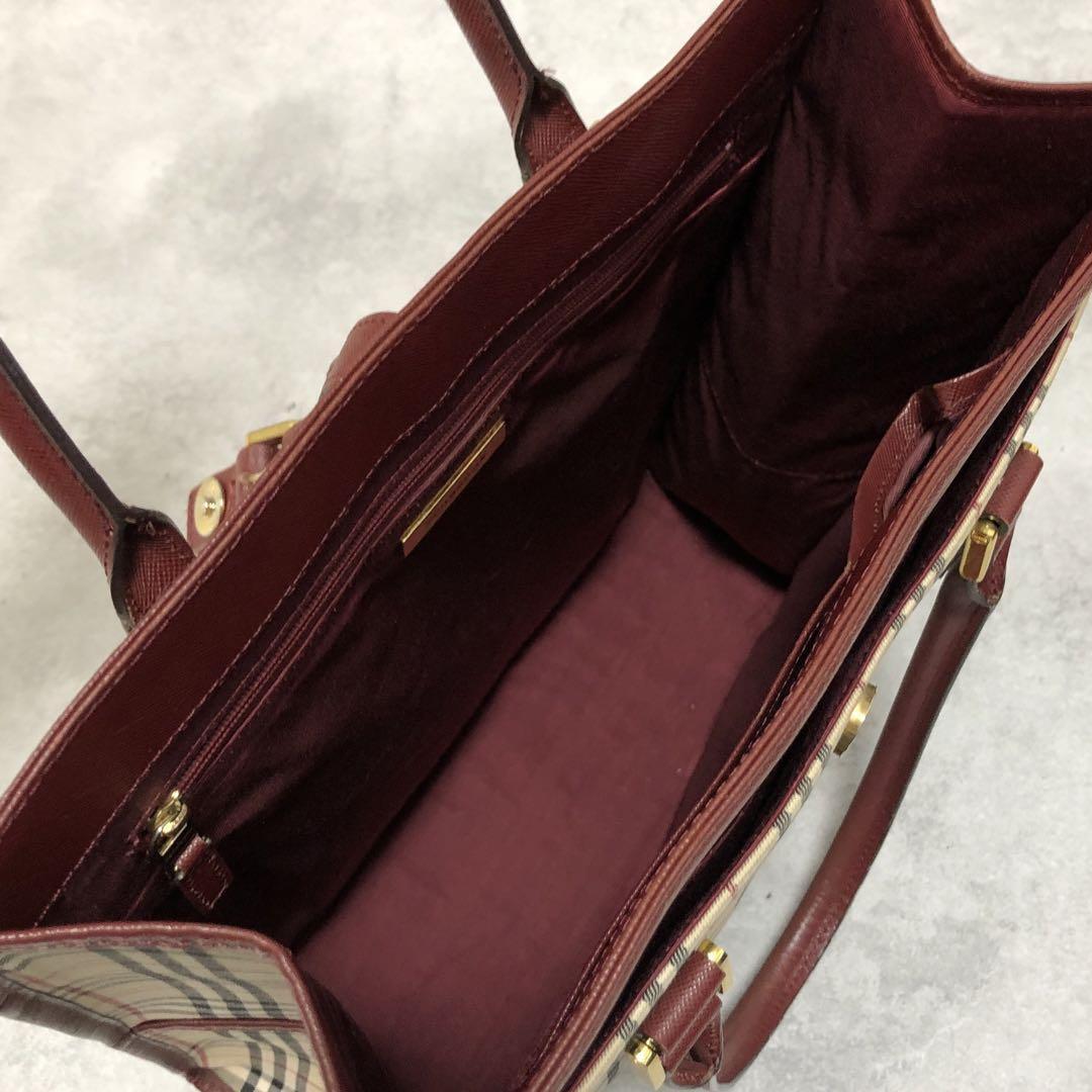 1 иен превосходный товар BURBERRY Burberry noba проверка большая сумка ручная сумочка бизнес кожа натуральная кожа парусина красный бежевый большая вместимость A4