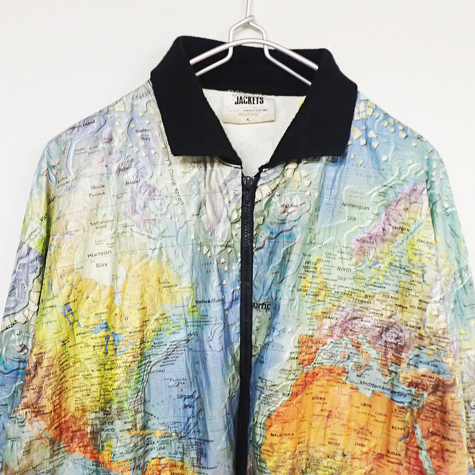 KM-4352v【ペーパージャケット】90s Graphic JACKETS★世界地図柄★L★Tyvek タイベック★GABELLI U.S★USA アメリカ古着★カートコバーン_画像2