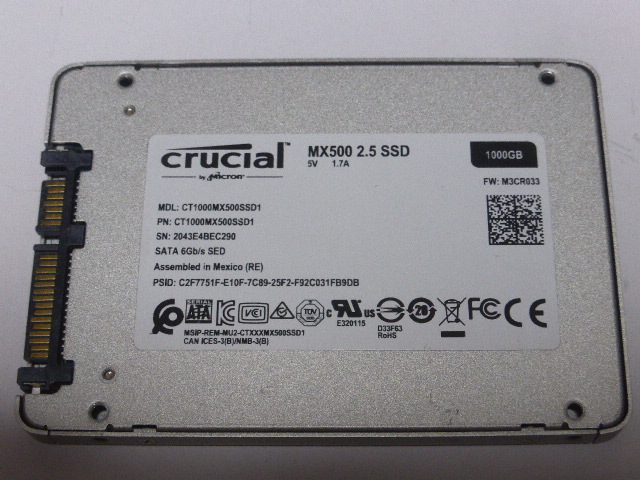 Crucial MX500 SSD SATA 2.5inch 1TB(1000GB) 電源投入回数202回 使用時間923時間 正常99%判定 本体のみ 中古品です CT1000MX500SSD1②の画像2