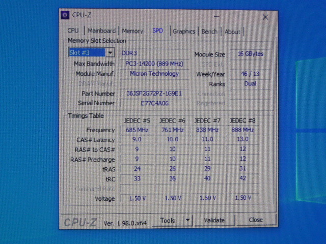 メモリ サーバーパソコン用 1.5V Micron PC3-14900R(DDR3-1866R) ECC Registered 16GBx4枚 合計64GB 起動確認済みです①_画像7