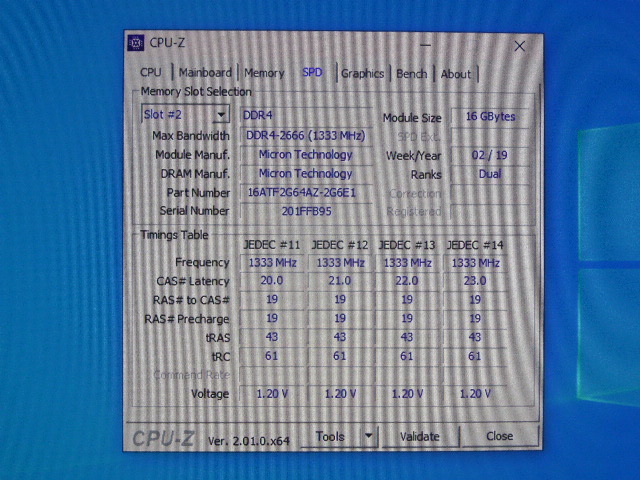 メモリ デスクトップパソコン用 Micron DDR4-2666 PC4-21300 16GBx2枚 合計32GB 起動確認済みです①_画像5