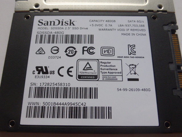 SSD SATA 2.5inch SanDisk 480GBと CFD 東芝 512GB 正常判定 本体のみ 中古品です_画像2