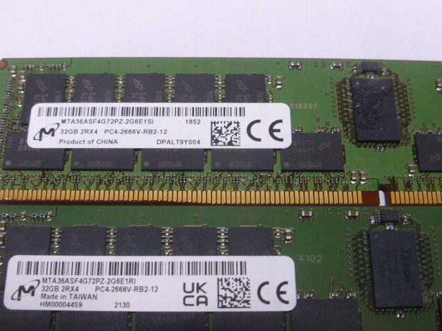 メモリ サーバーパソコン用 Micron DDR4-2666 (PC4-21300) ECC Registered 32GBx2枚 合計64GB 起動確認済です MTA36ASF4G72PZ_画像2