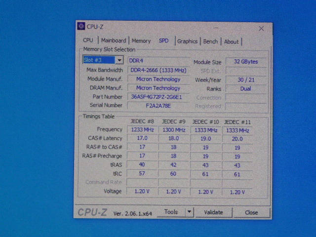 メモリ サーバーパソコン用 Micron DDR4-2666 (PC4-21300) ECC Registered 32GBx2枚 合計64GB 起動確認済です MTA36ASF4G72PZ_画像6