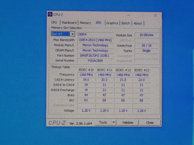 メモリ サーバーパソコン用 Micron DDR4-2933 (PC4-23400) ECC Registered 16GBx4枚 合計64GB 起動確認済です MTA18ASF2G72PZ-2G9E1UI②_画像7