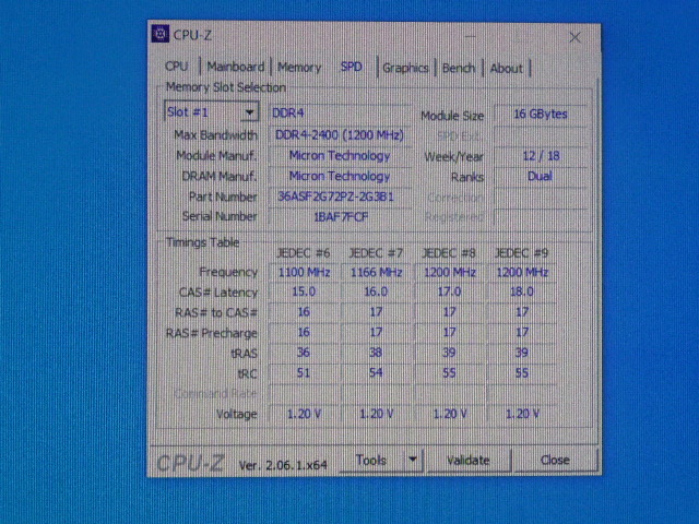 メモリ サーバーパソコン用 Micron DDR4-2400 (PC4-19200) ECC Registered 16GBx2枚 合計32GB 起動確認済です MTA36ASF2G72PZ-2G3B1QG_画像5