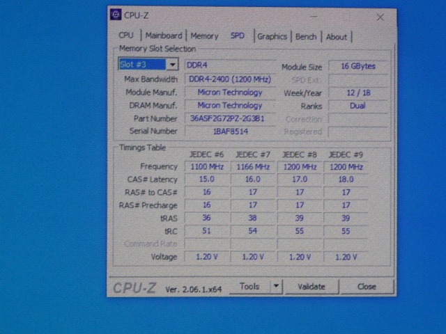 メモリ サーバーパソコン用 Micron DDR4-2400 (PC4-19200) ECC Registered 16GBx2枚 合計32GB 起動確認済です MTA36ASF2G72PZ-2G3B1QG_画像6