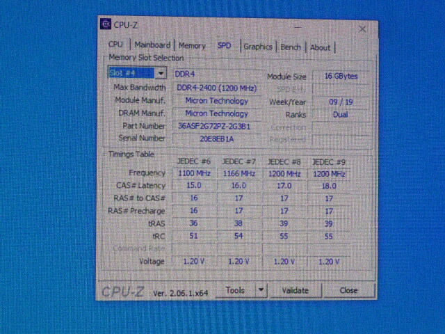 メモリ サーバーパソコン用 Micron DDR4-2400 (PC4-19200) ECC Registered 16GBx4枚 合計64GB 起動確認済です MTA36ASF2G72PZ-2G3B1QI_画像8