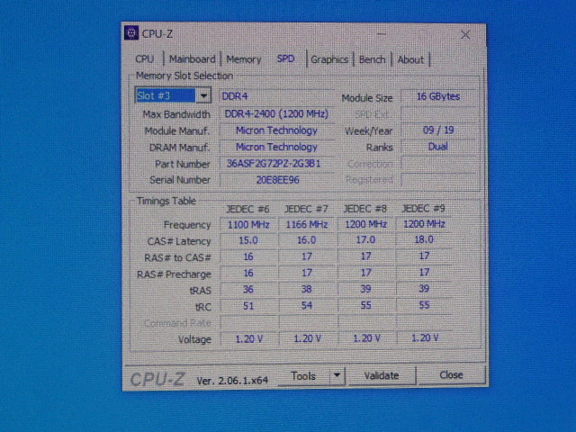 メモリ サーバーパソコン用 Micron DDR4-2400 (PC4-19200) ECC Registered 16GBx4枚 合計64GB 起動確認済です MTA36ASF2G72PZ-2G3B1QI_画像7