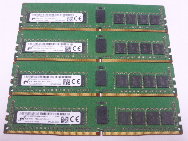 メモリ サーバーパソコン用 Micron DDR4-2400 (PC4-19200) ECC Registered 8GBx4枚 合計32GB 起動確認済です MTA18ASF1G72PZ-2G3B1IK _画像1