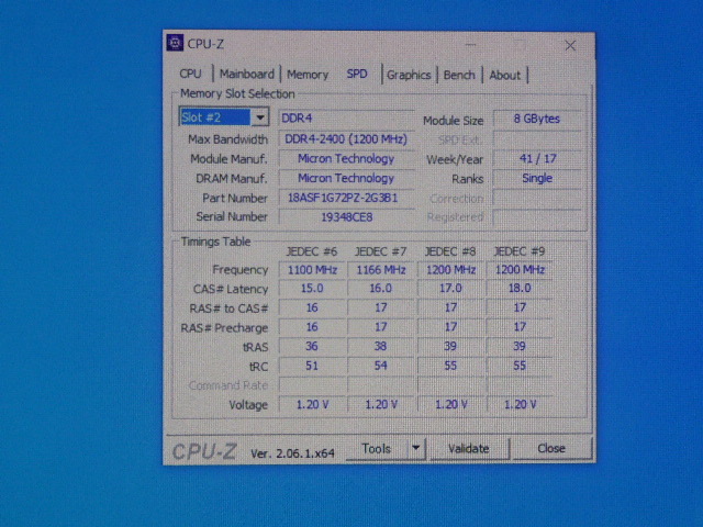 メモリ サーバーパソコン用 Micron DDR4-2400 (PC4-19200) ECC Registered 8GBx4枚 合計32GB 起動確認済です MTA18ASF1G72PZ-2G3B1IK _画像6