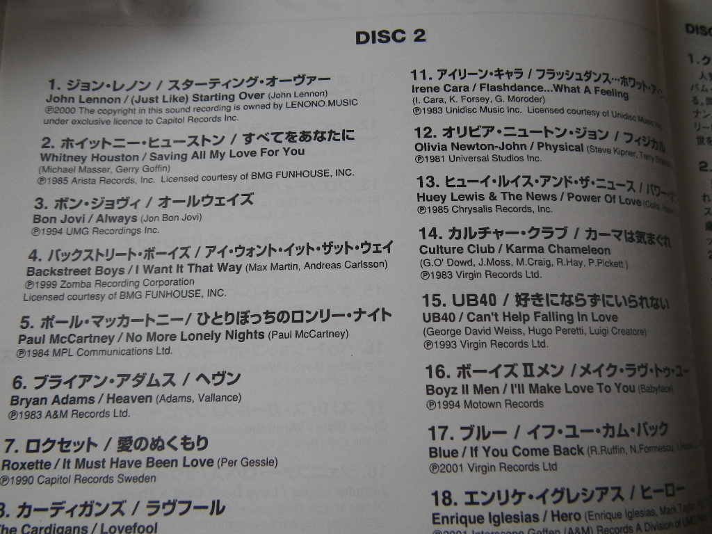 CD2枚組 洋楽 ナンバーワン ベスト BEST クイーン エルトンジョン アバ ポリス シャンプー ジョンレノン スパースガール ボーイズⅡメン 他_画像4