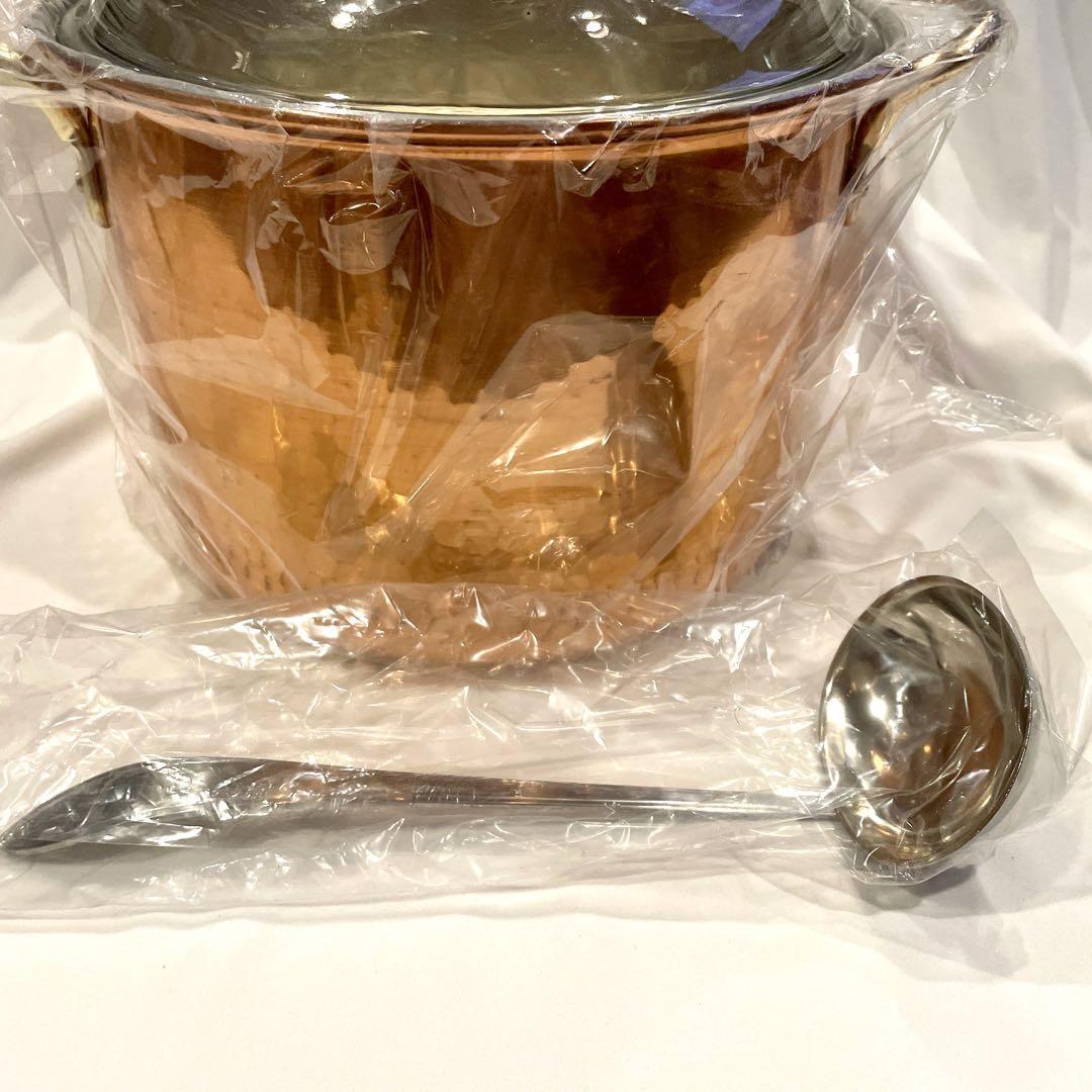 【 新品未使用 】 純銅製 煮込み鍋 バーゼル 槌目模様 レードル付き シチュー鍋 シチューポット