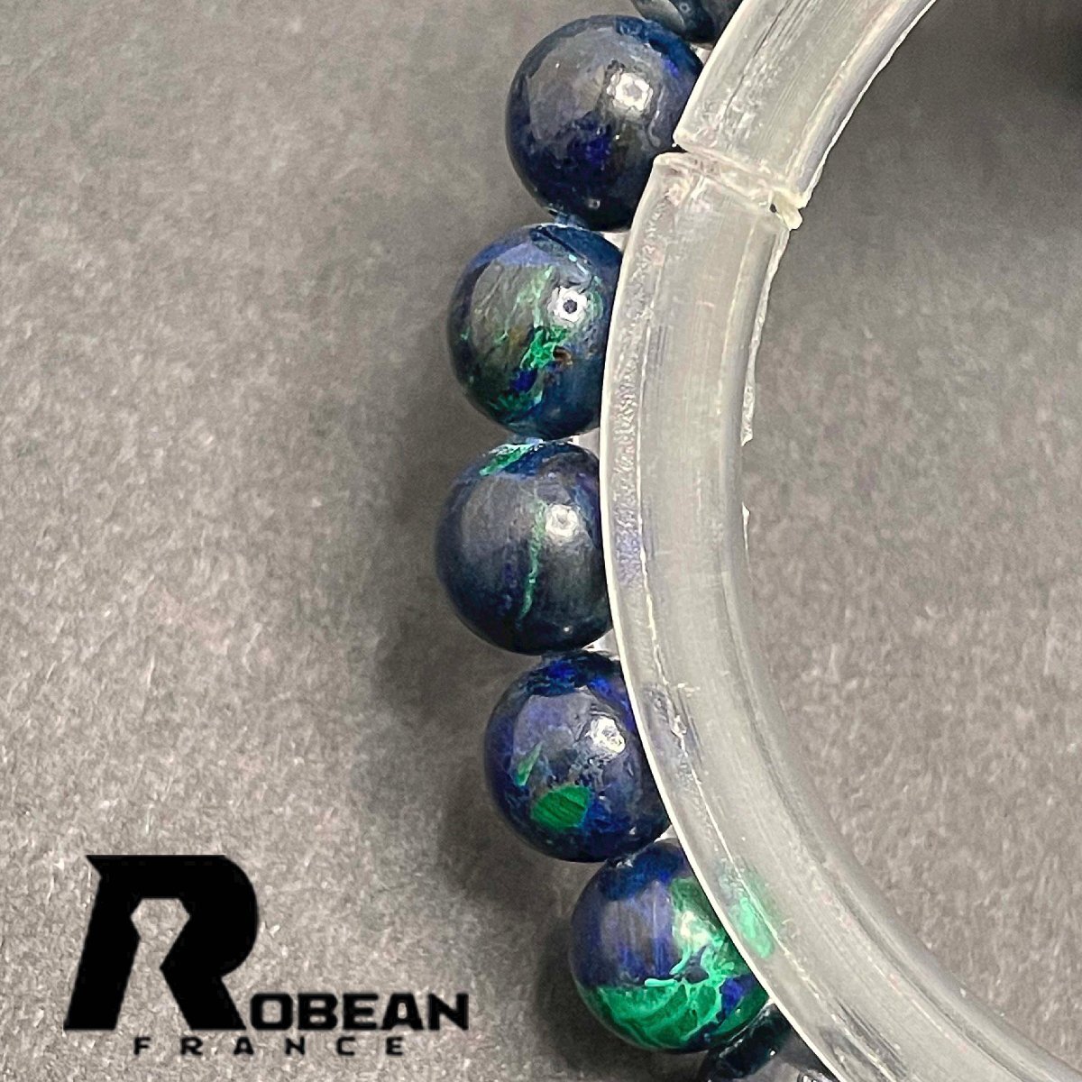 高級 EU製 定価5万円★ROBEAN・ブルークリソコラ★パワーストーン ブレスレット 珪孔雀石 鳳凰石 綺麗 お守り 6.7-7.3mm 1001G1178_画像4