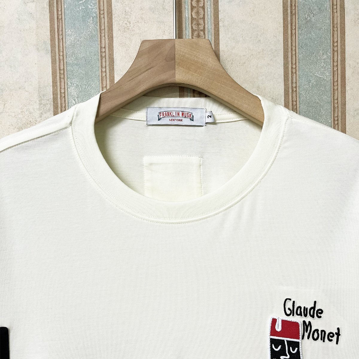 上級 定価2万 FRANKLIN MUSK・アメリカ・ニューヨーク発 半袖Tシャツ 通気 ソフト 快適 イラスト 別布 刺 個性 スウェット 夏 サイズ2_画像4