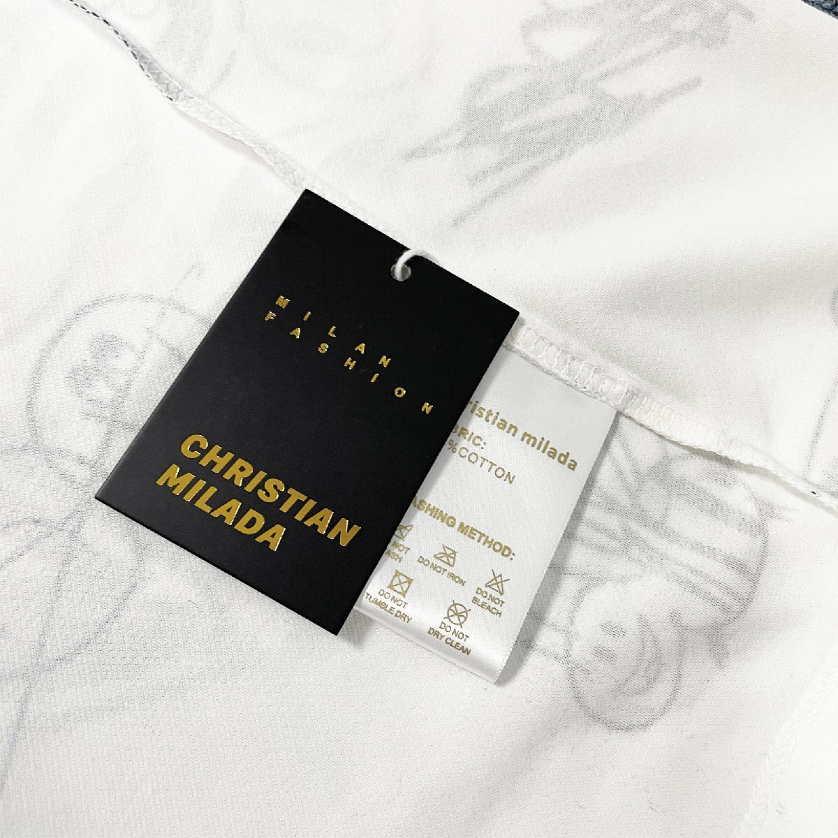 定価2万★christian milada・ミラノ発・半袖Tシャツ★綿100％ 薄手 ソフト 通気 快適 落書き風 総柄 面白い 個性 スウェット 遊び心 夏 L_画像9