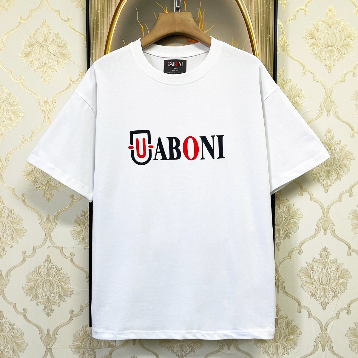 人気EU製＆定価2万◆UABONI*Paris*半袖Tシャツ*ユアボニ*パリ発◆エジプト綿 ソフト 快適 薄手 ロゴ カットソー スウェット 男女兼用 2XL_画像1