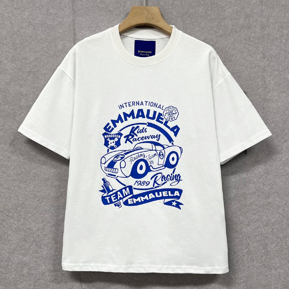 高級・半袖Tシャツ 定価2万◆Emmauela・イタリア・ミラノ発◆綿100％ 上質 薄手 通気 個性 車 プルオーバー カットソー アメカジ 夏服 L_画像1