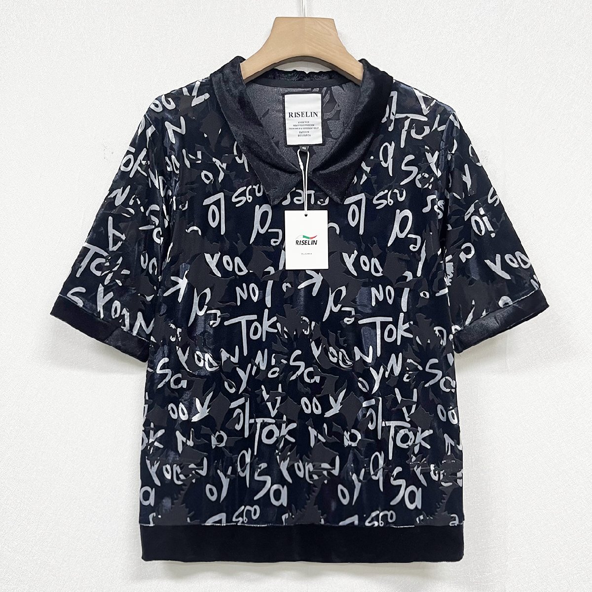 新作ヨーロッパ製※定価2万◆ブルガリア発※RISELIN 半袖Tシャツ 薄手 速乾 透かし 個性 折り襟 トップス スウェット 夏服 レディース XL_画像1