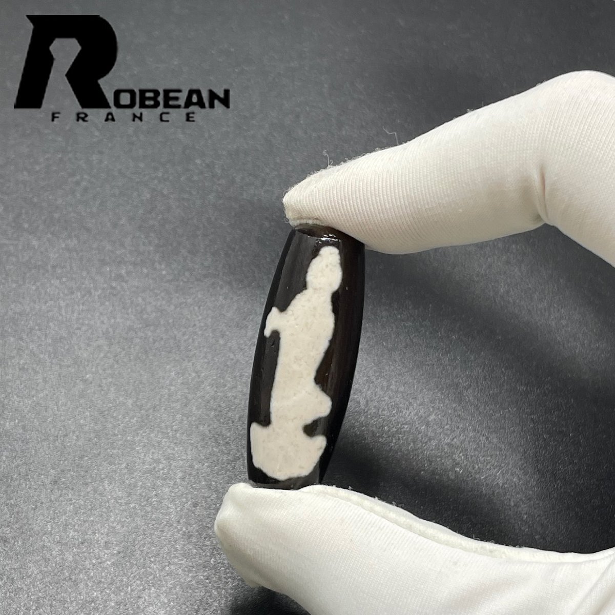 夢色 EU製 定価5万円★ROBEAN・チベット老玉髄・天珠★パワーストーン アクセサリー 天然石 瑪瑙 金運 お守り 約35.9*13.4mm 1004T042_画像4