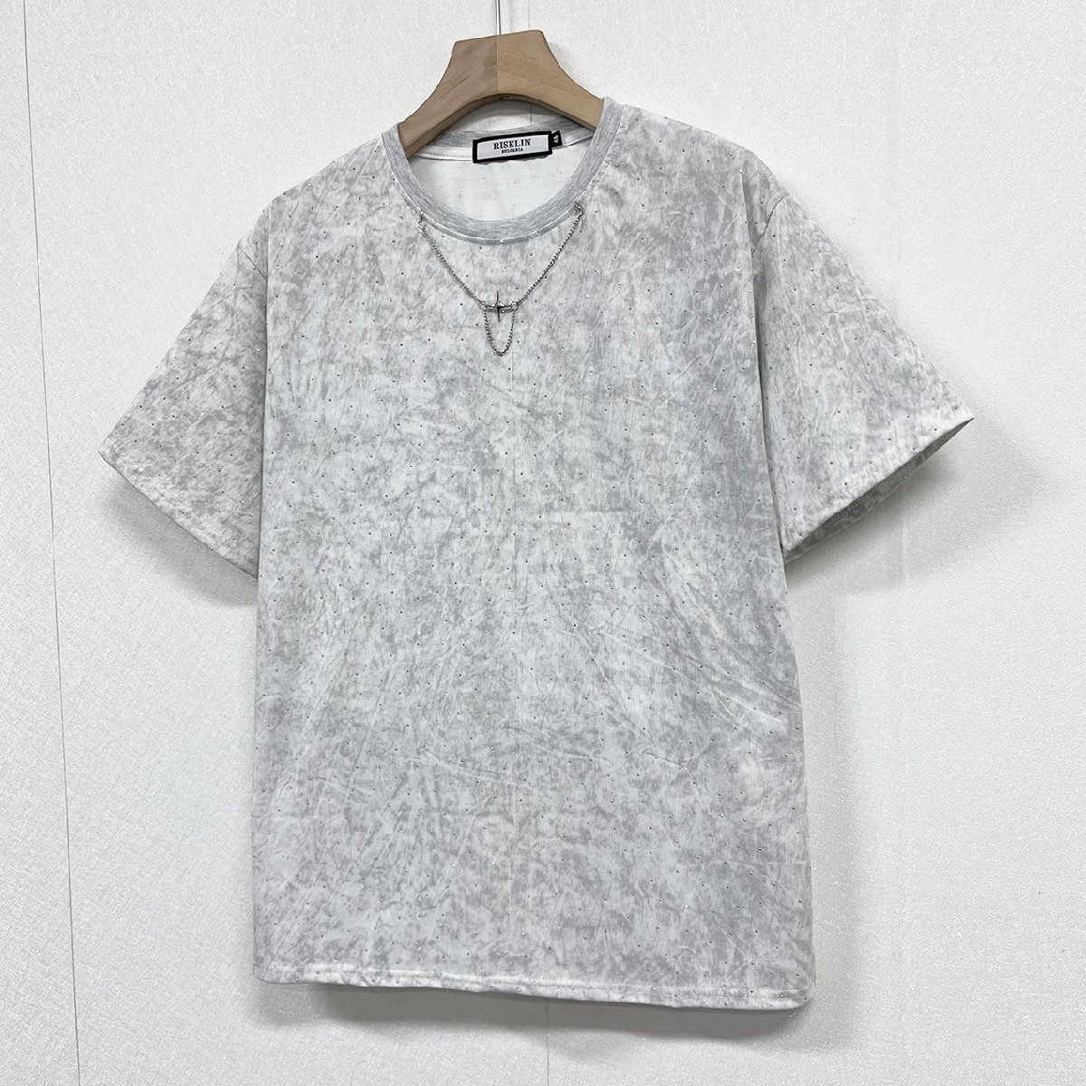 個性ヨーロッパ製※定価2万◆ブルガリア発※RISELIN 半袖Tシャツ 上質綿100％ 薄手 快適 ゆったり キラキラ ラインストーン 街着 夏 L/48_画像8