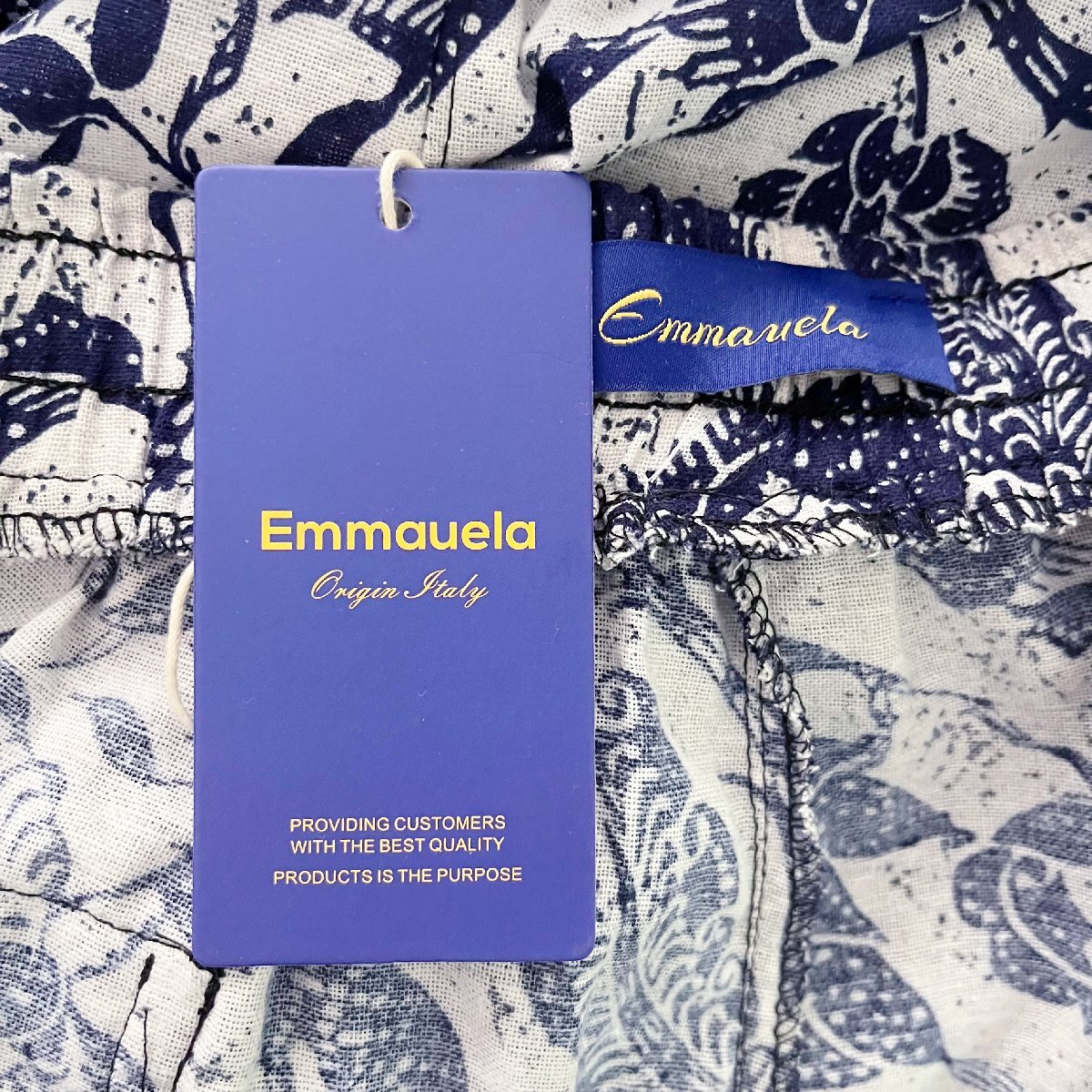 個性・ハーフパンツ 定価4万◆Emmauela・イタリア・ミラノ発◆高級リネン/麻生地 薄手 通気 総柄 イージーパンツ レジャー L/48サイズ_画像8