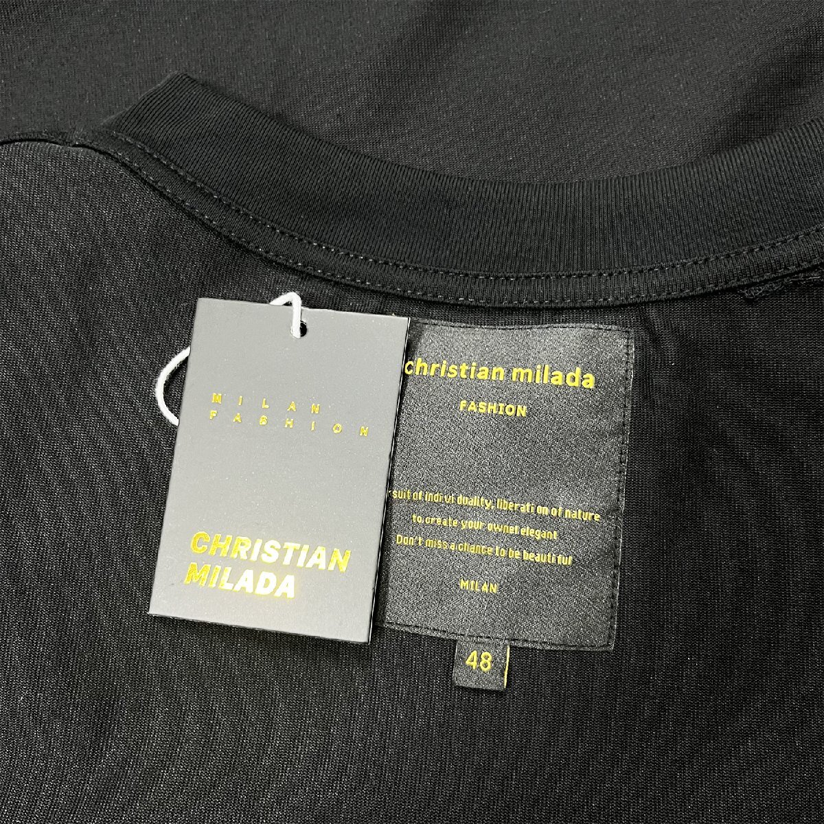 定価2万★christian milada・ミラノ発・半袖Tシャツ★コットン100％ 個性 通気 ソフト 無地 トップス カットソー ゆったり 夏 M/46_画像10