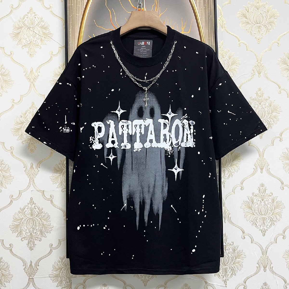 個性EU製＆定価2万◆UABONI*Paris*半袖Tシャツ*ユアボニ*パリ発◆高級 快適 ソフト チェーン付き ゴス スウェット ストリート 男女兼用 XL_画像1