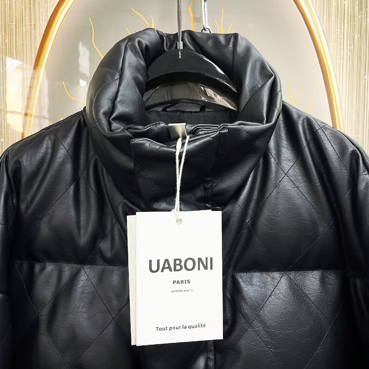 絶賛EU製＆定価17万◆UABONI*Paris*レザー・グースダウンジャケット*ユアボニ*パリ発◆牛革 防寒防風 お洒落 ライダース 革ジャン M/46_画像4