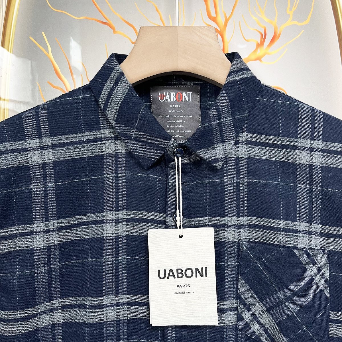 定番EU製＆定価4万◆UABONI*Paris*長袖シャツ*ユアボニ*パリ発◆高品質カシミヤ 薄手 快適 ソフト チェック柄 オシャレ 洗練 通勤 2XL/52_画像4