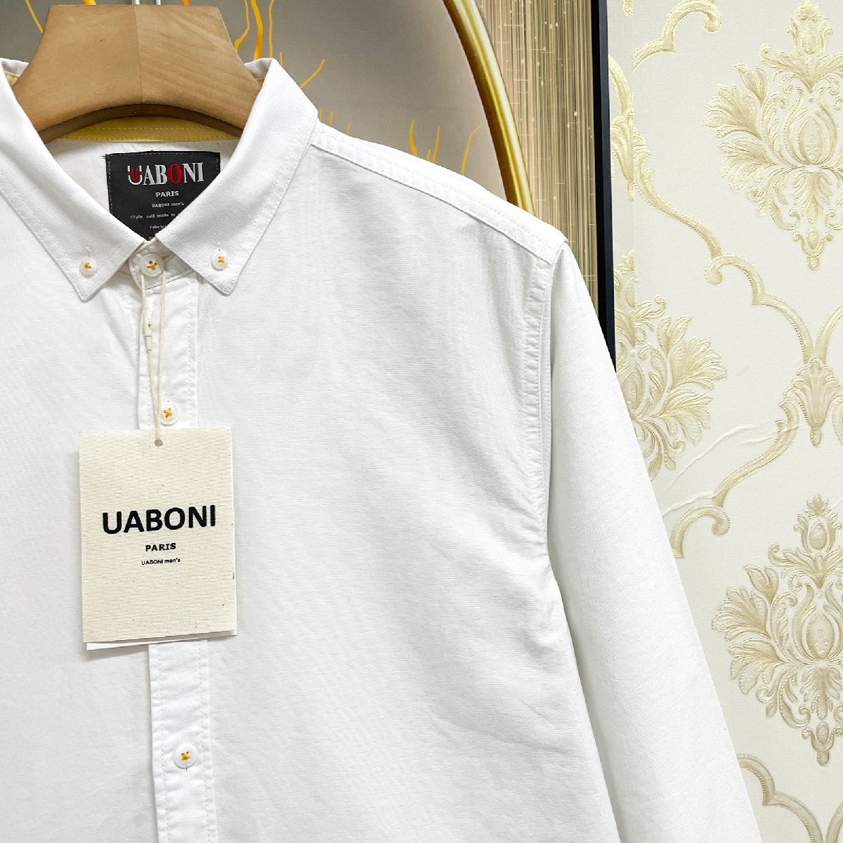 高級EU製＆定価4万◆UABONI*Paris*長袖シャツ*ユアボニ*パリ発◆上品 薄手 洗練 ボタンダウン 無地 カジュアル シンプル オシャレ 春夏 M_画像8