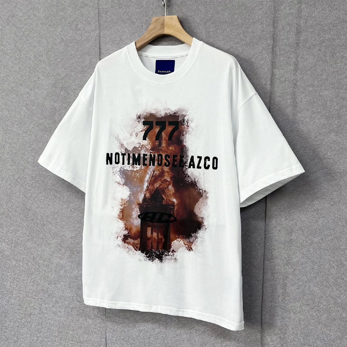 個性・半袖Tシャツ 定価2万◆Emmauela・イタリア・ミラノ発◆コットン100％ ソフト 通気 上品 オシャレ イラスト カットソー ゆったり M/46_画像8