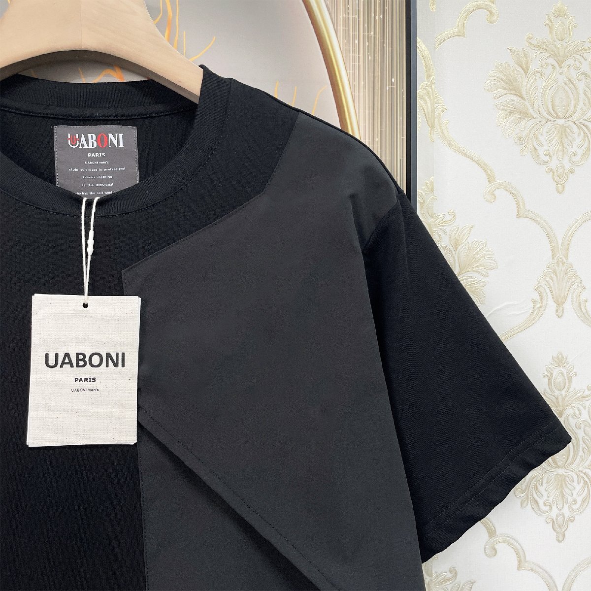 新作EU製＆定価2万◆UABONI*Paris*半袖Tシャツ*ユアボニ*パリ発◆上級 速乾 別布 異素材切替 イレギュラーヘム かっこいい 個性 メンズ XL_画像8