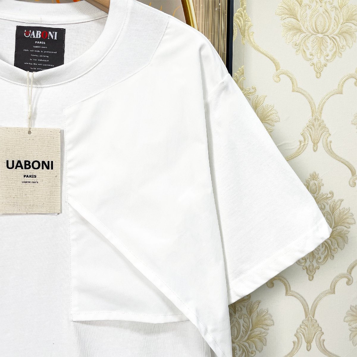 人気EU製＆定価2万◆UABONI*Paris*半袖Tシャツ*ユアボニ*パリ発◆上級 速乾 別布 異素材切替 イレギュラーヘム かっこいい 個性 メンズ M_画像7