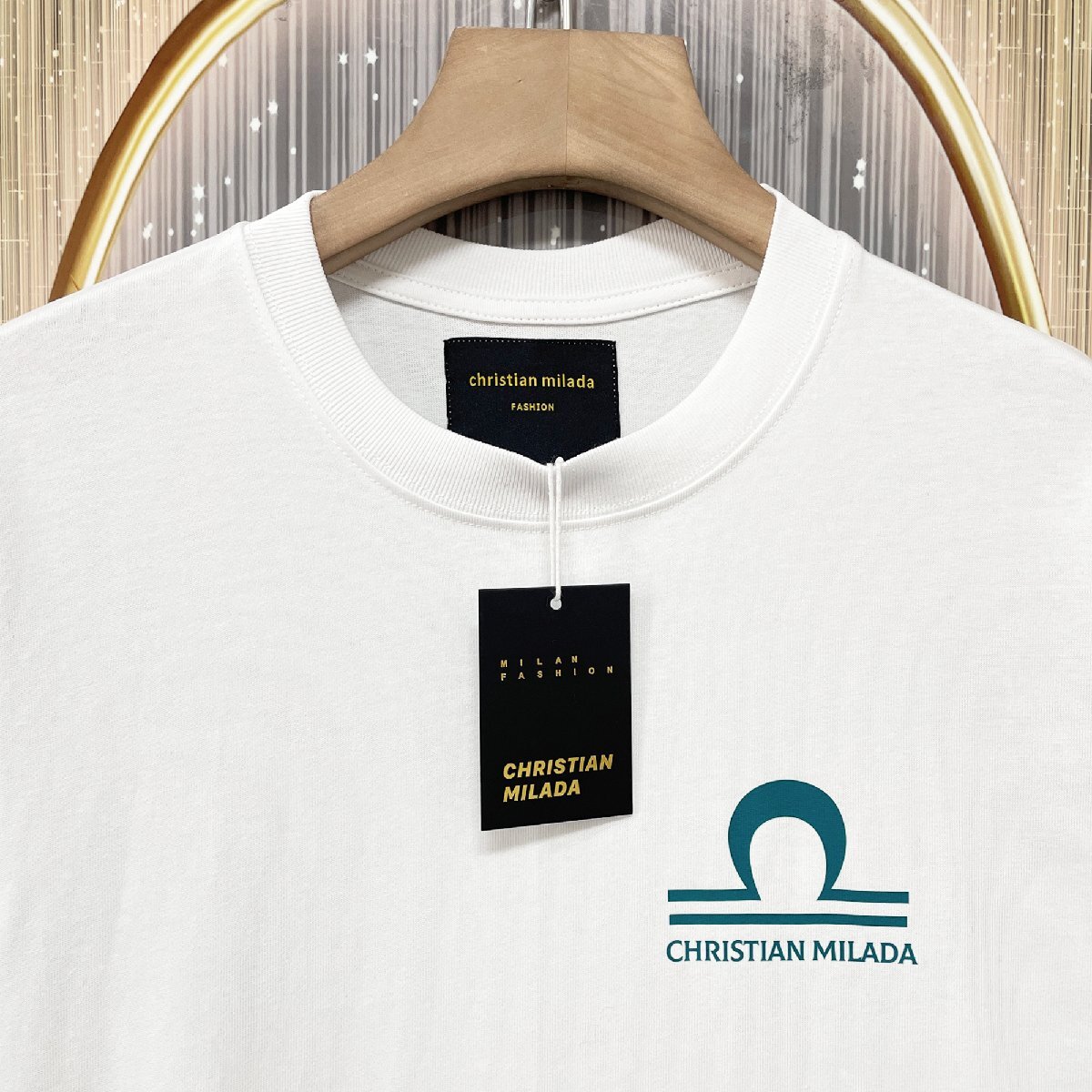 定価2万★christian milada・ミラノ発・半袖Tシャツ★コットン100％ 吸汗 薄手 柔らかい 個性 天秤座 きれいめ ユニセックス L/48_画像4