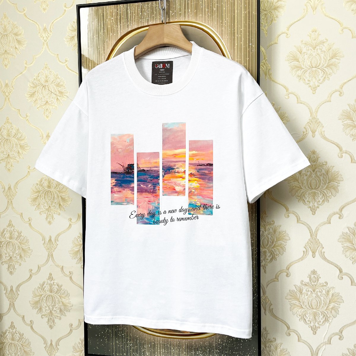 定番EU製＆定価2万◆UABONI*Paris*半袖Tシャツ*ユアボニ*パリ発◆上質コットン 個性 ゆったり 油絵 英字 シンプル おしゃれ 2XL/52サイズ_画像10