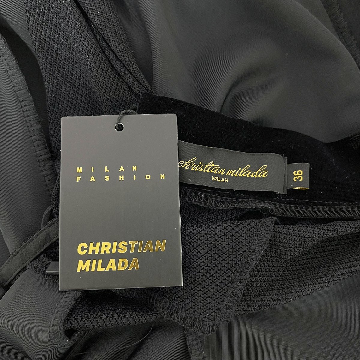 定価6万★christian milada・ミラノ発・ワンピース★高級 カシミア メッシュ 切替 透け感 ショート丈 きれいめ レディース M/36サイズ_画像8