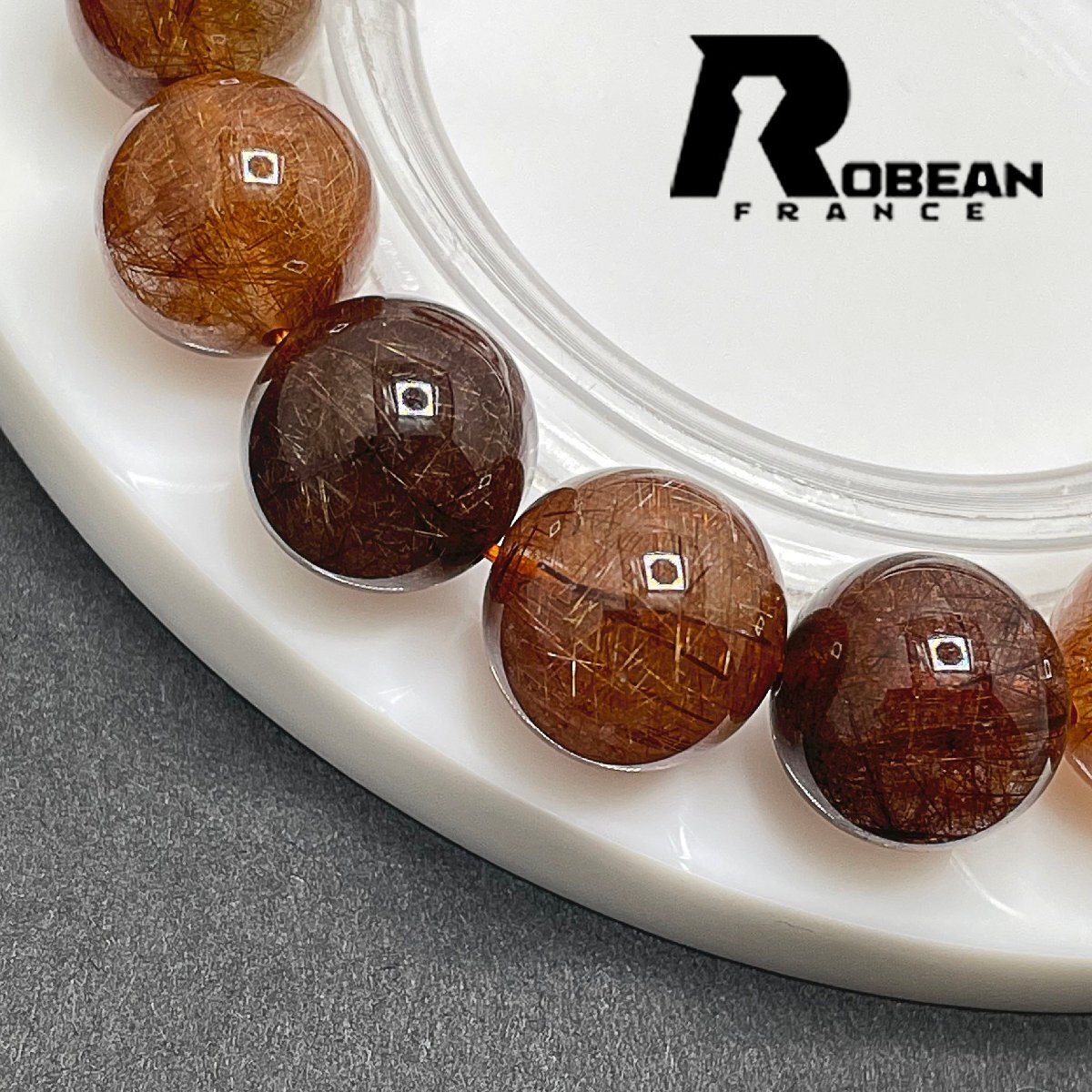 高級 EU製 定価13万円★ROBEAN・ブラウンルチルクォーツ★ブレスレット パワーストーン 天然石 綺麗 金運 お守り 13.2-13.8mm 1001G1099_画像4