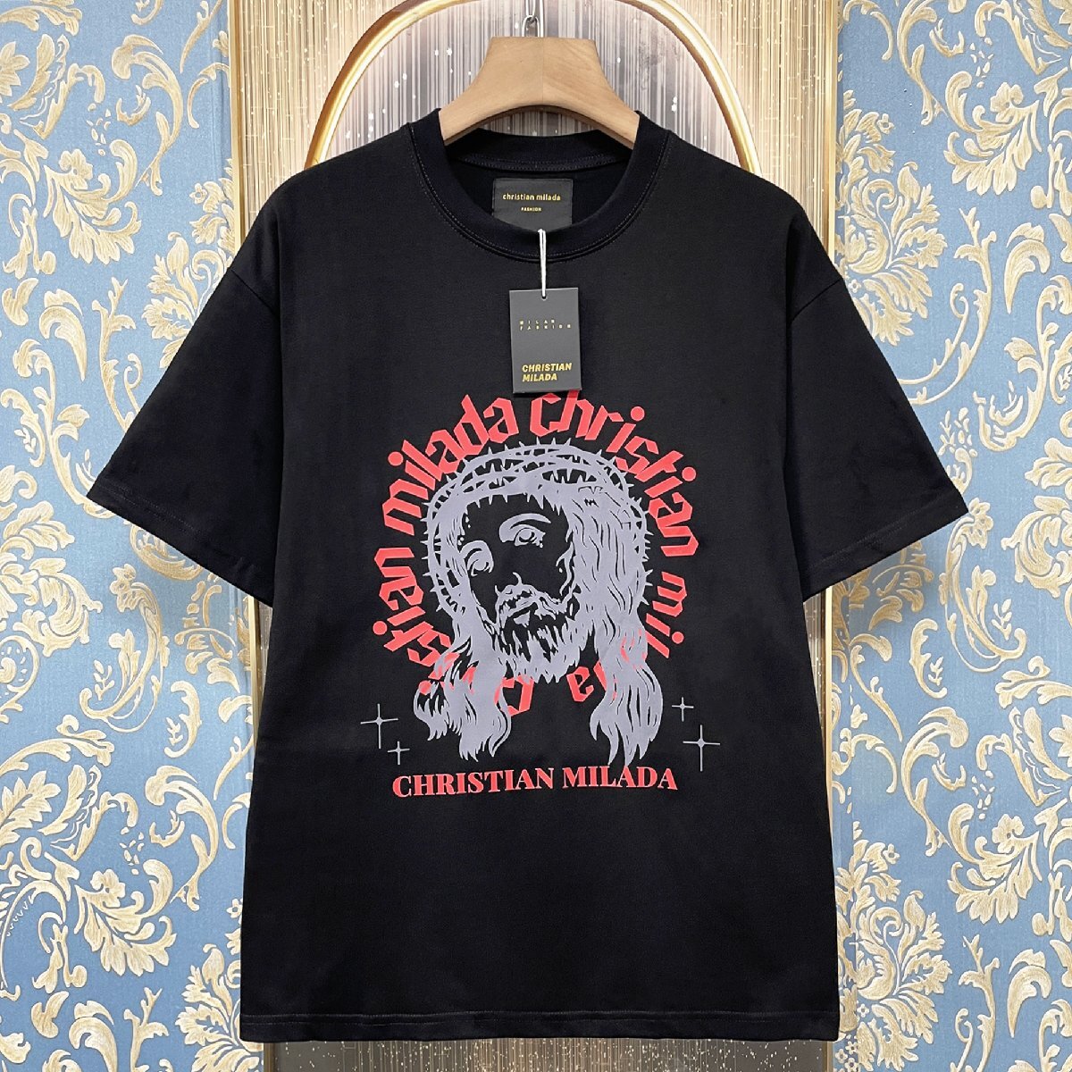 定価2万★christian milada・ミラノ発・半袖Tシャツ★高級 コットン100％ 速乾 通気 スウェット アメカジ カッコイイ スタイリッシュ L/48_画像1