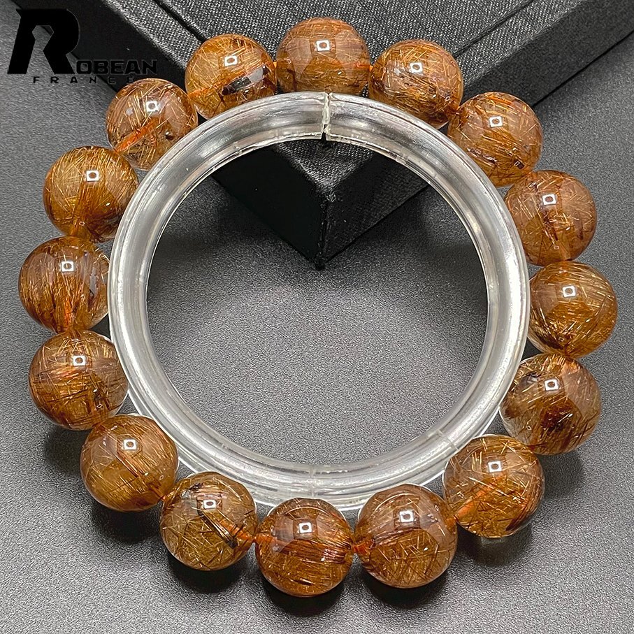  valuable EU made regular price 25 ten thousand jpy *ROBEAN* Brown rutile quartz * bracele Power Stone natural stone beautiful luck with money amulet 13-13.8mm C502423