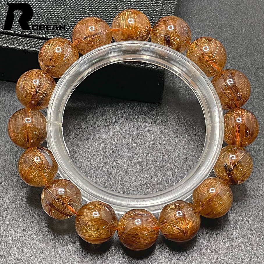  valuable EU made regular price 25 ten thousand jpy *ROBEAN* Brown rutile quartz * bracele Power Stone natural stone beautiful luck with money amulet 13-13.8mm C502423