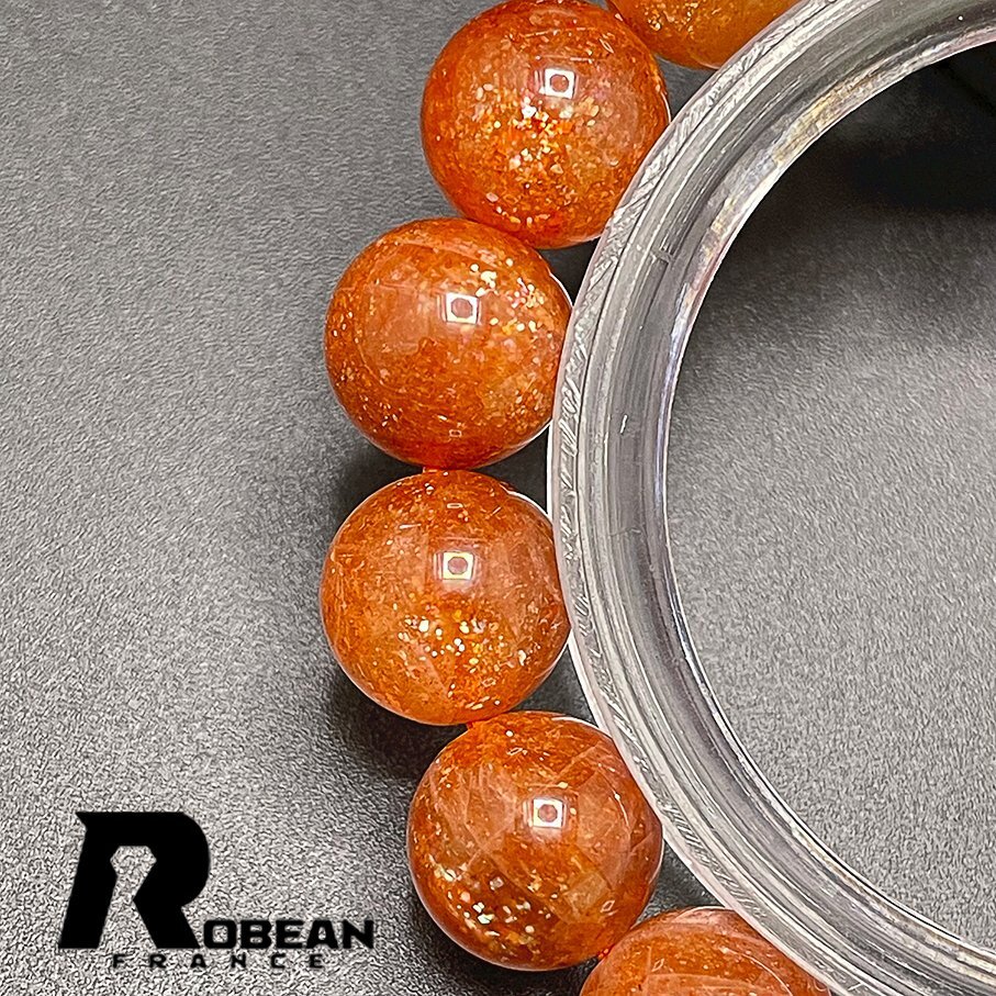 絶賛 EU製 定価8万円★ROBEAN・サンストーン日長石★パワーストーン ブレスレット アクセサリー 太陽石 数珠 金運 10.6-11.2mm 1001G1437_画像4