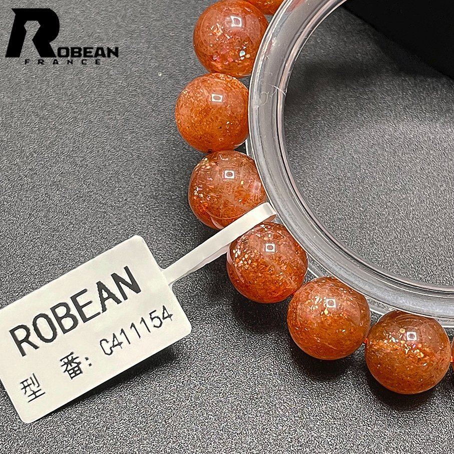 夢色 EU製 定価9万円★ROBEAN・サンストーン日長石★パワーストーン ブレスレット アクセサリー 太陽石 数珠 金運 10.8-11.3mm C411154_画像7