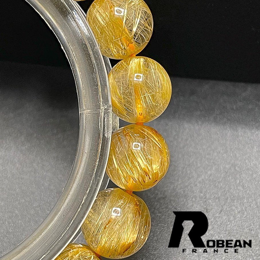  high grade EU made regular price 11 ten thousand jpy *ROBEAN* Taichi n rutile * yellow gold needle crystal Gold bracele 9 star better fortune natural stone luck with money amulet 9.6-10.2mm 1001G681