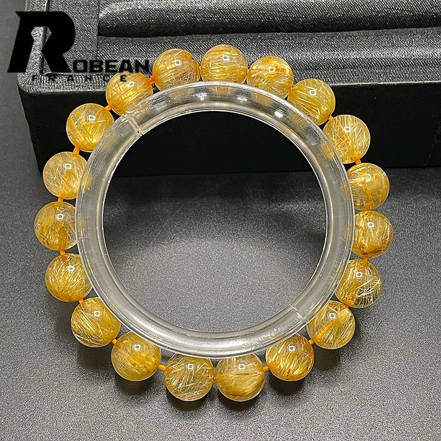  high grade EU made regular price 11 ten thousand jpy *ROBEAN* Taichi n rutile * yellow gold needle crystal Gold bracele 9 star better fortune natural stone luck with money amulet 9.6-10.2mm 1001G681