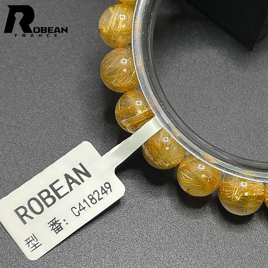 高級 EU製 定価11万円★ROBEAN・タイチンルチル★黄金針水晶 ゴールド ブレスレット 九星開運 天然石 金運 お守り 9.5-9.8mm C418249_画像7