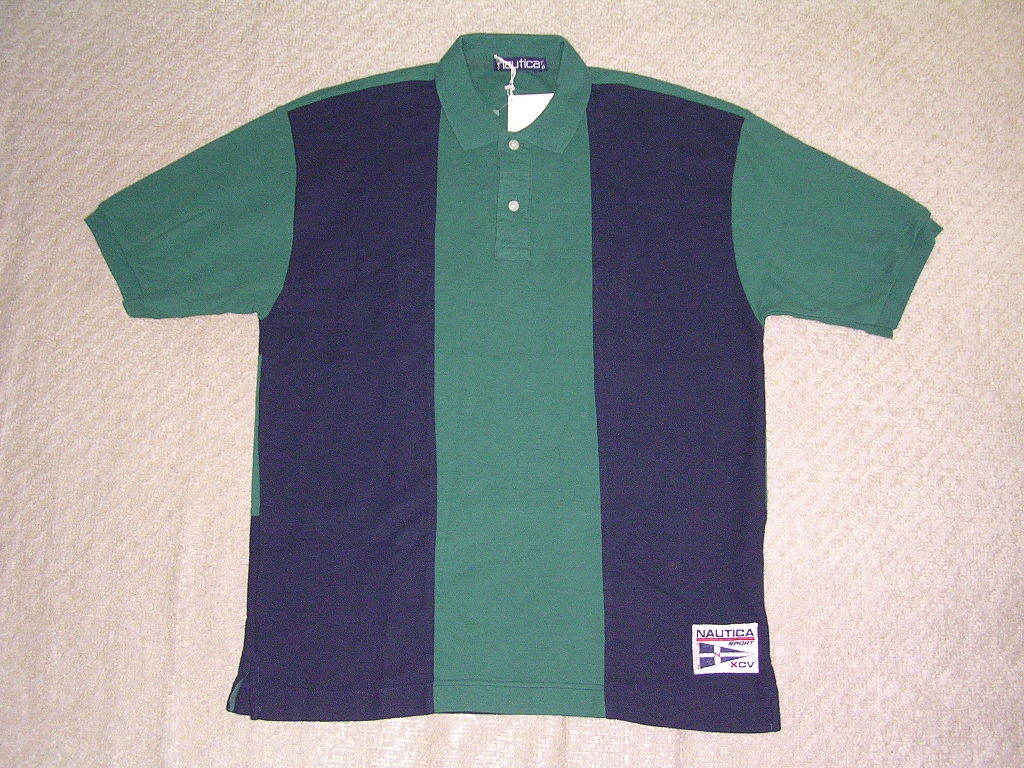 90s DEAD STOCK ノーティカ NAUTICA 半袖ポロシャツ L 緑/紺 vintage 