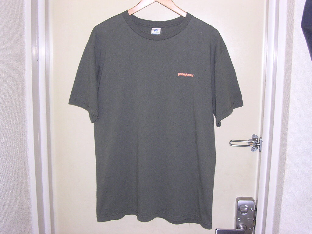 90s 00s USA製 パタゴニア patagonia beneficial T's マウンテンロゴ Tシャツ M オリーブ vintage old ベネフィシャル_画像7