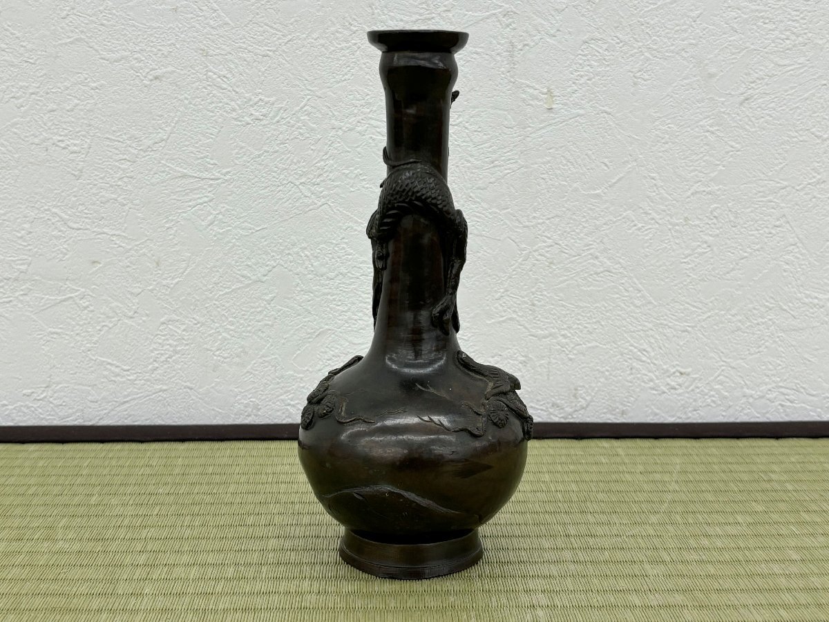 立体彫刻銅花瓶 銅器 花器 花入 花生 細密彫刻 華道具 骨董品 美術品 4590lbgzN_画像3